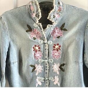INC International Concepts Vi ntage Floral Embroidered Jean Jacket